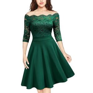 MissMay Dress Womens Large Emerald Green Floral Lace Retro A-Line 50s Housewife‎